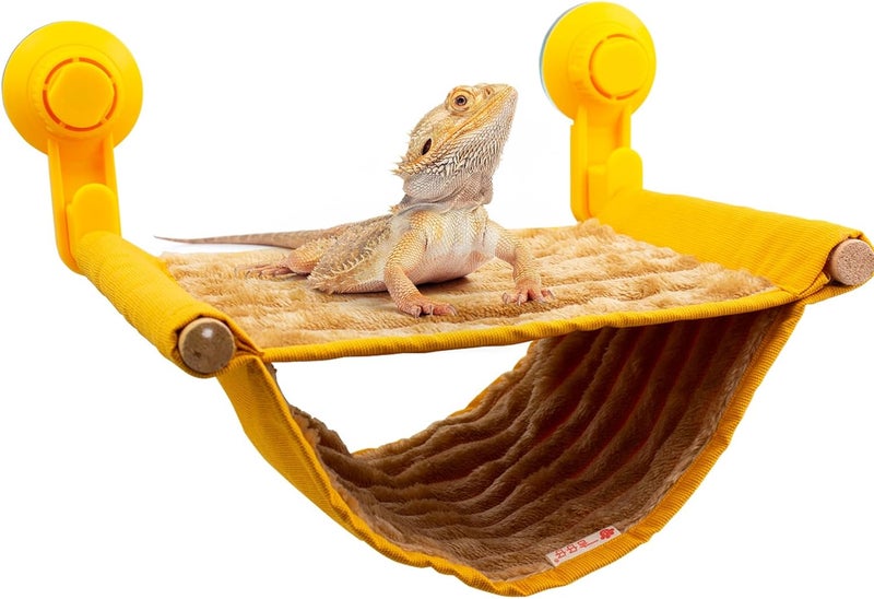 FlidRunest Bearded Dragon Hammock with Suction Cups, Soft Lizard Hammock Bed, Winter Warm House Tent, Reptile Tank Perch-Yellow - Image 1